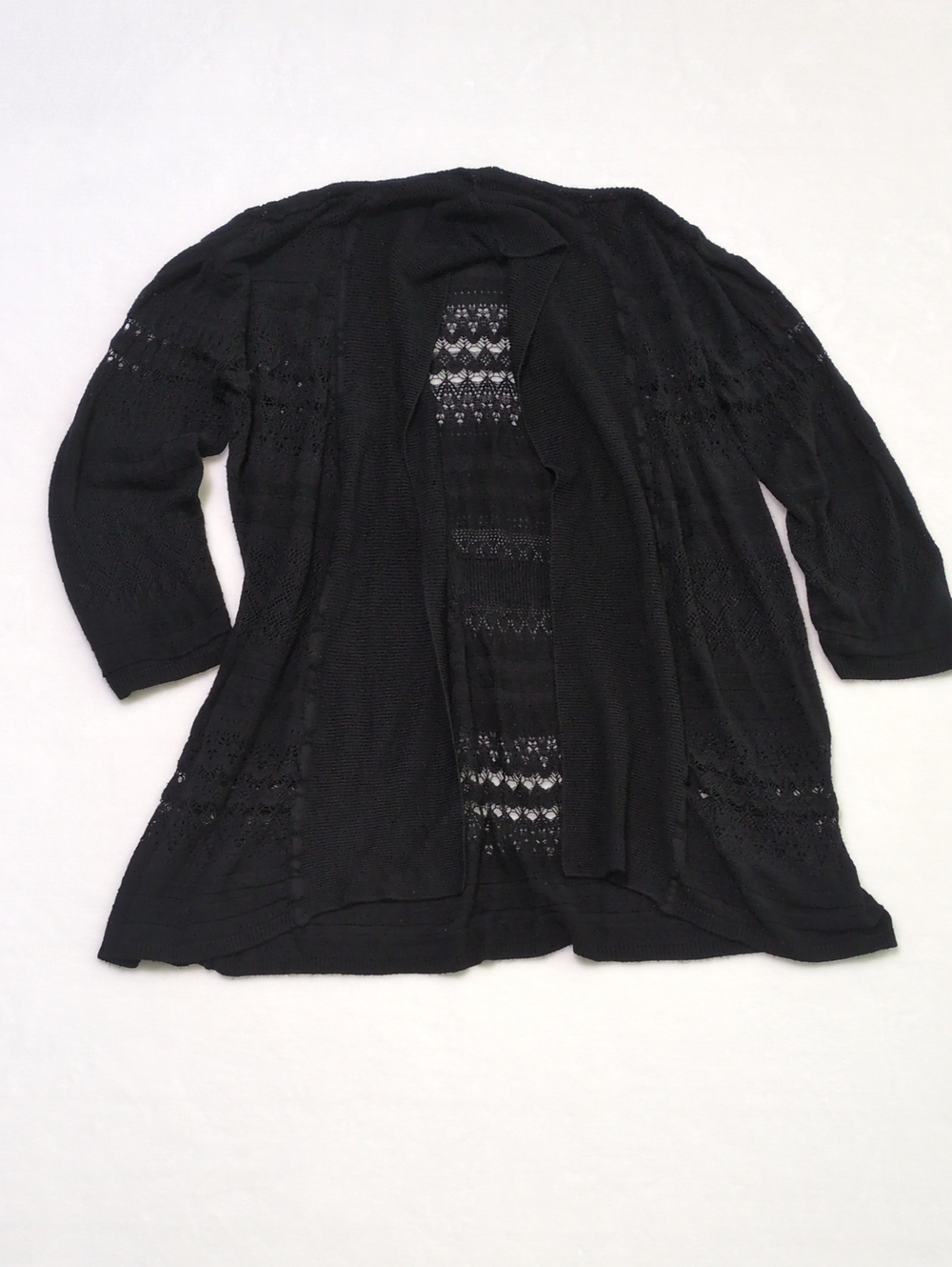 Isela Black Open-Front Knit Cardigan Size Small Rayon Lightweight Knitwear